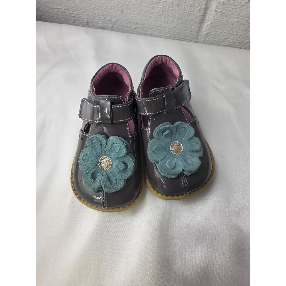 Livie & Luca Blossom T-Strap‎ Gray Patent Leather Toddler Girl Shoes Size 7